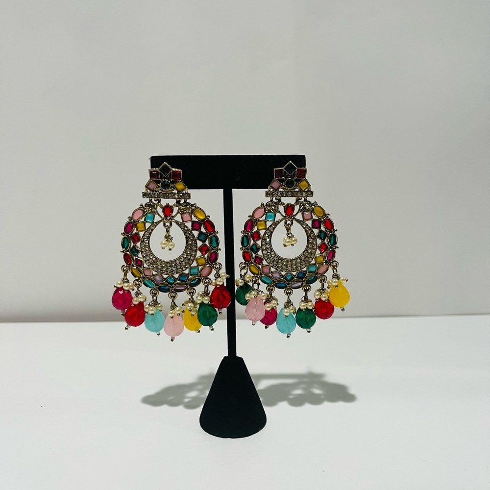 Beautiful Indian earrings for women | Gold plated with multicolored beads|